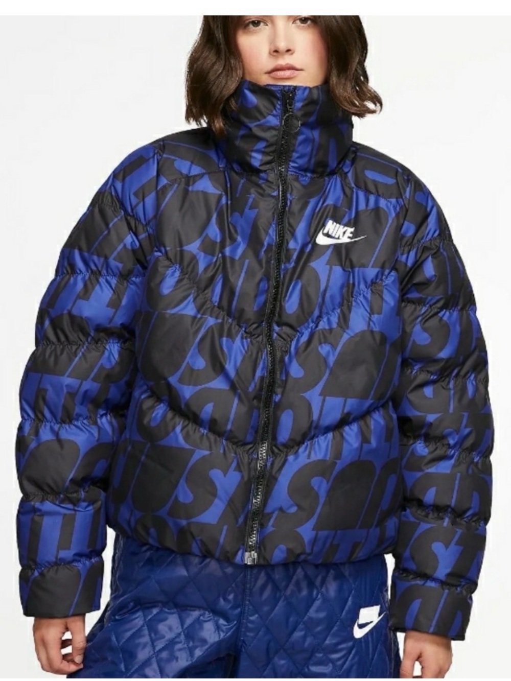 Nike Black & Blue Puffer Bomber Jacket Sz XXL